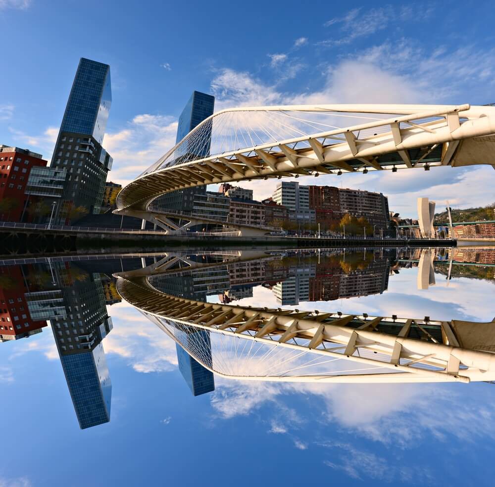 Zubizuri Bridge: A close-up of the Zubizuri bridge reflecting on the river