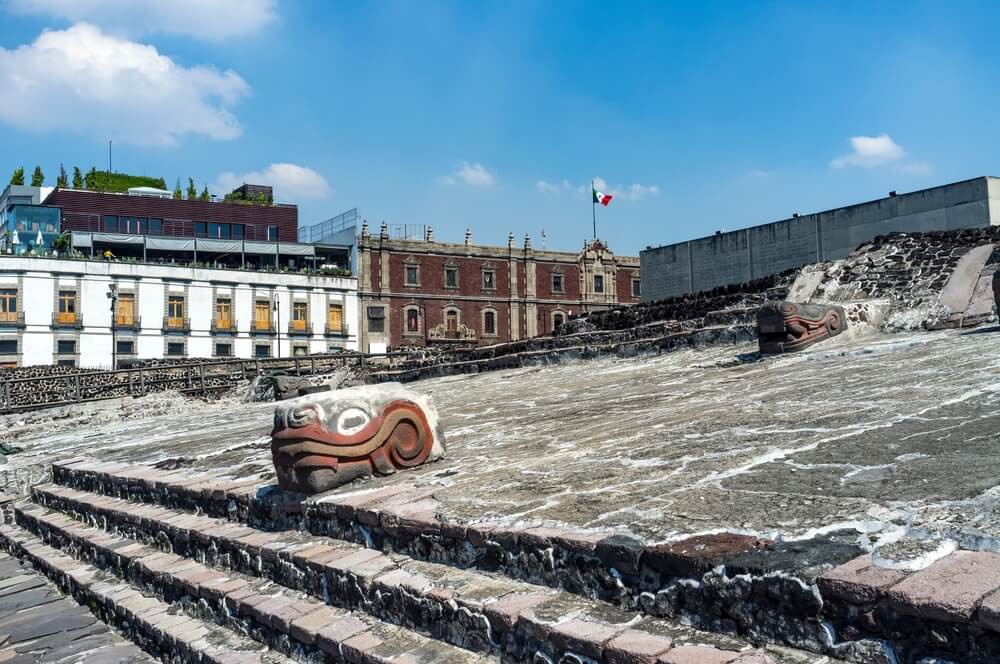 A view of the excavated Templo Mayor, one of the most important historical sites in Mexico City.