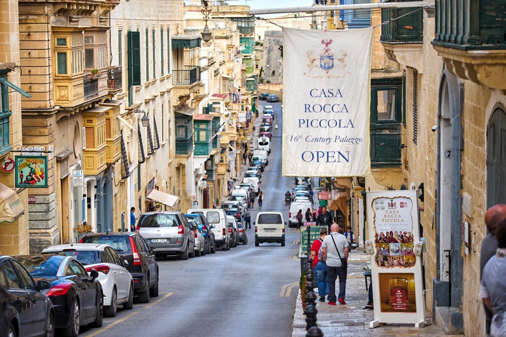 Things to see in Valletta: A street view of the facade of Casa Rocca Piccola