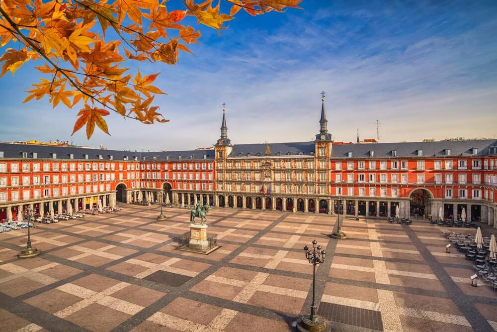 Sehenswürdigkeiten in Madrid: Plaza Mayor aus der Vogelperspektive.