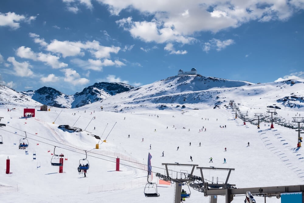 Skiing in Spain: A view of the ski slopes of the Sierra Nevada Ski Resort